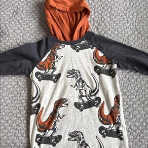 Deux par deux: Dinosaur Print Kids Hoodie - Orange and Gray